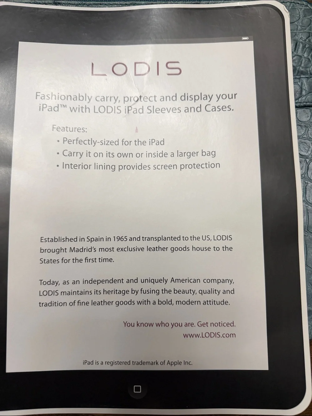 Lodis Croc-Embossed Leather iPad case in Dark Teal with Gold Accent